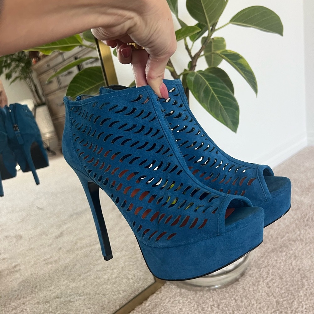 Via Spiga Open Toe Booties Teal Blue